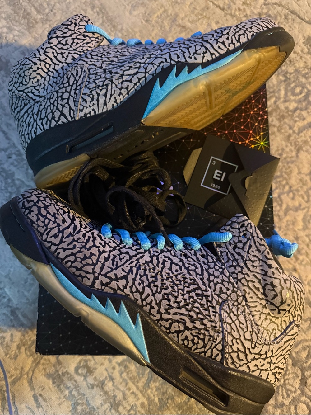 Jordan 3Lab5 Cement Grey Gamma Blue- Black & Light Blue Elephant Print